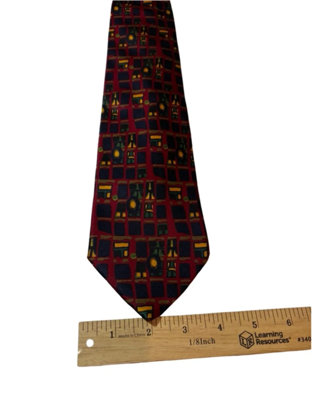 Ermenegildo Zegna Silk Tie Geometric Grid Red Navy Green Italy Luxury Designer